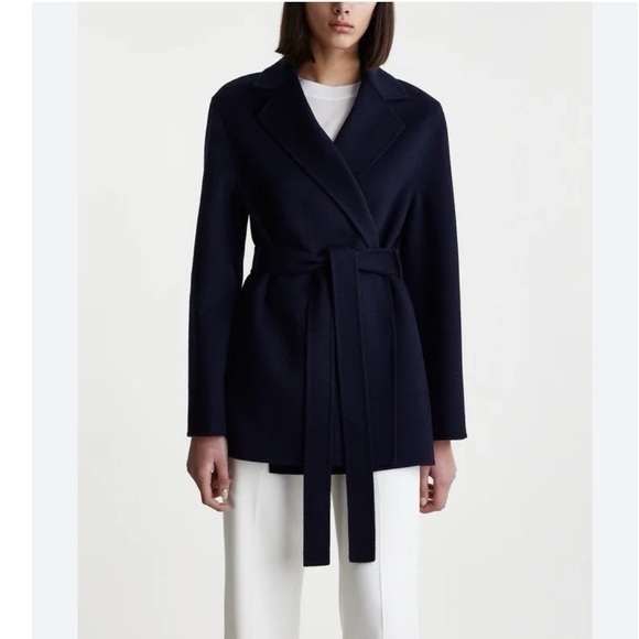 St John Belted Double Face Wool & Cashmere Wrap Coat Black - Picture 1 of 12